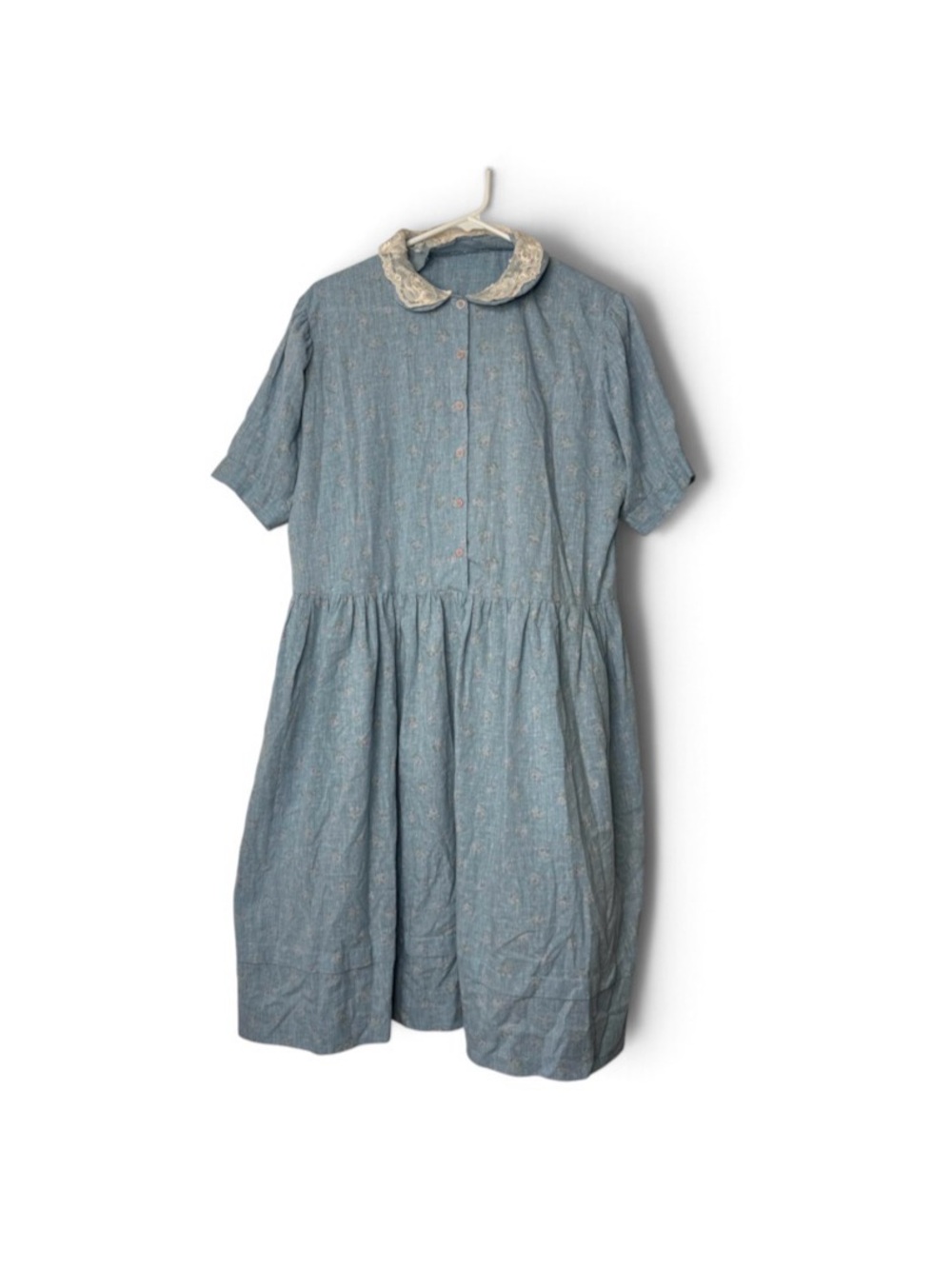 Dress Handmade Fit and Flare Shirt Dress Floral Rosebud Print Cotton Lace Midi